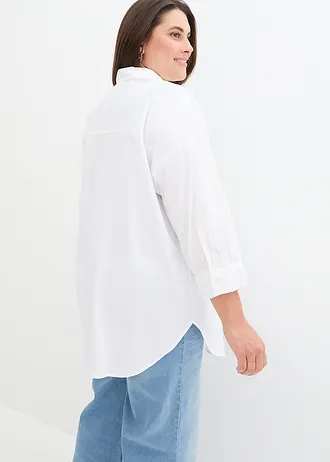Chemisier oversize en coton, manches 3/4, Couleur: blanc