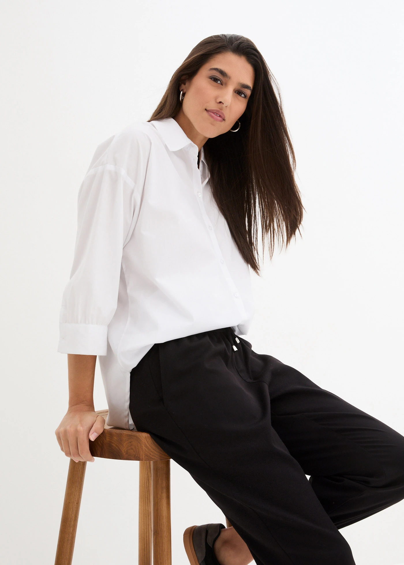 Broek met elastische band en strikkoordjes • zwart • bonprix online shop