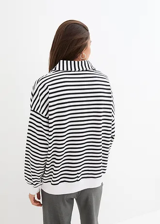 Oversize mikina s výstřihem do V a límcem polo • bílo-černá s proužky • bonprix obchod