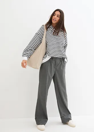 Oversize mikina s výstřihem do V a límcem polo • bílo-černá s proužky • bonprix obchod