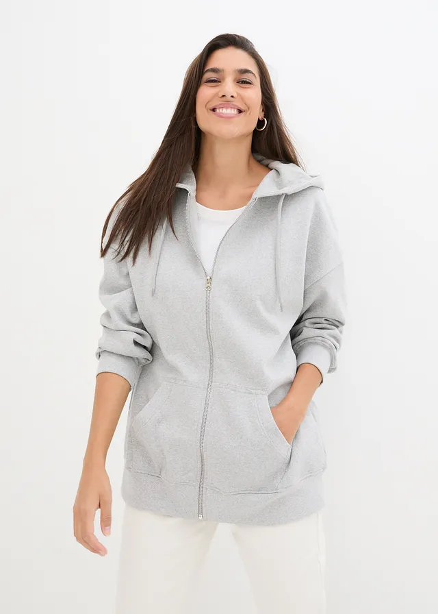 Sweatvest met capuchon, Kleur: lichtgrijs gemêleerd