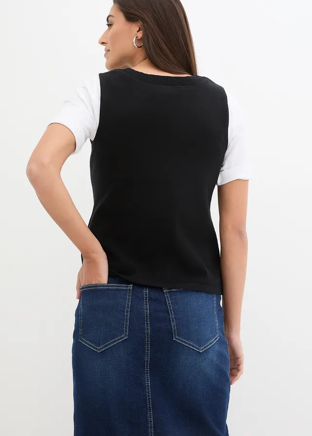 Gilet met knopen, Kleur: zwart