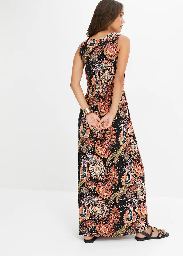 Maxi jurk van een zachte viscosemix • zwart/oranje • product-page.page-title-suffix