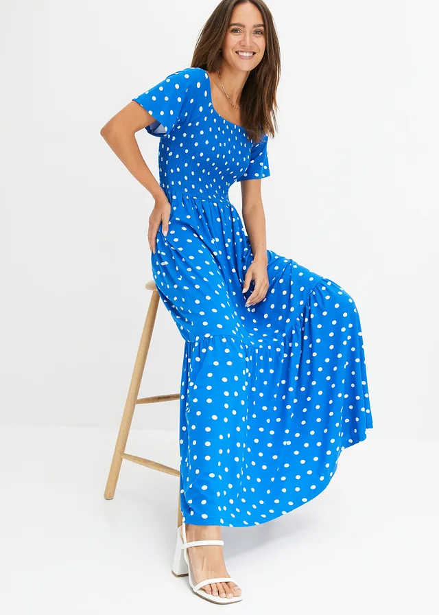 Robe longue en viscose, Couleur: bleu pois