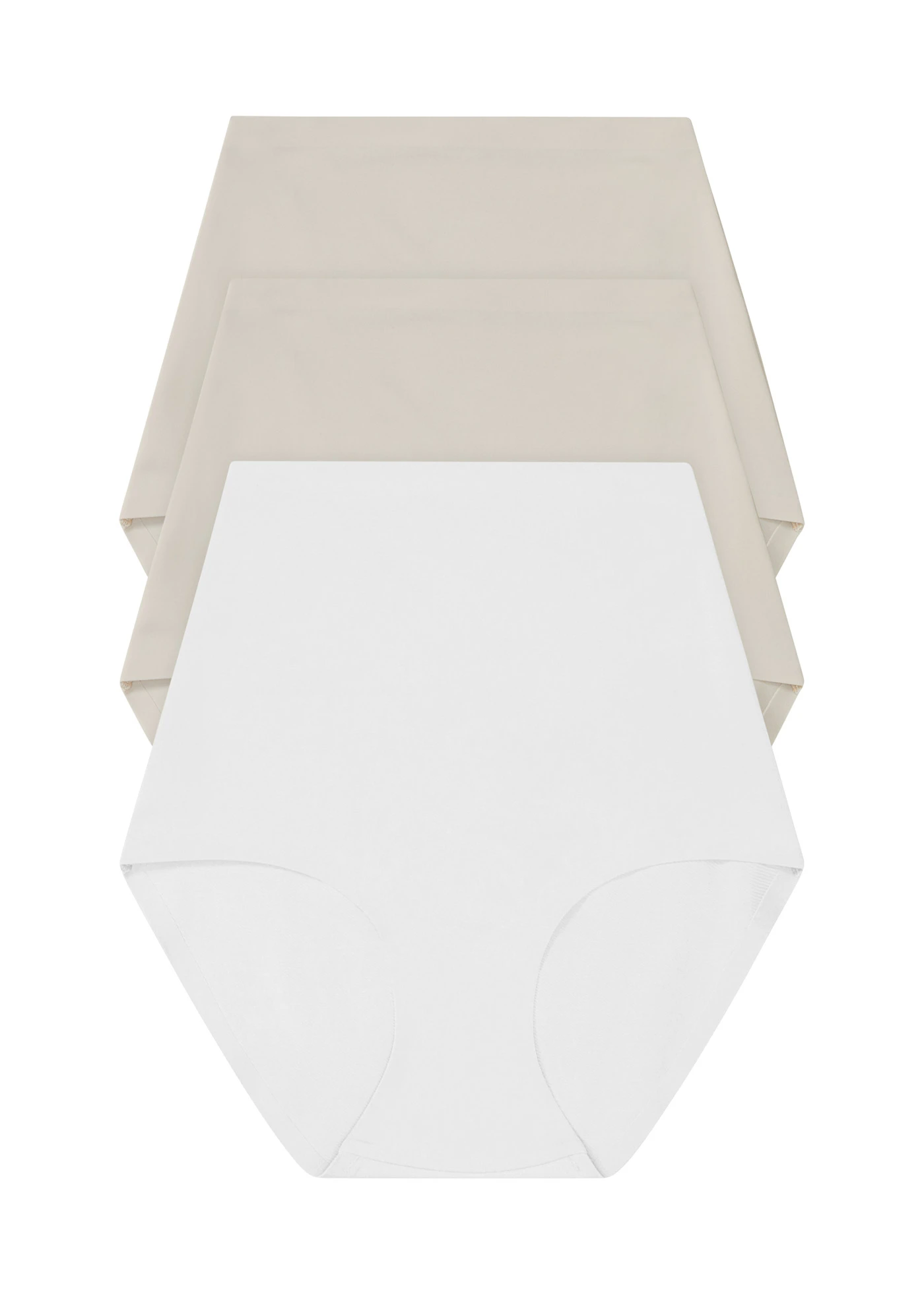 Lot de 3 culottes taille haute sculptantes, maintien modéré • 2x beige sable + blanc • Boutique bonprix