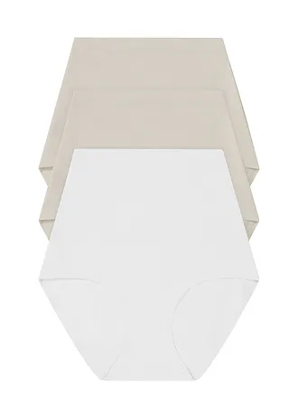 Lot de 3 culottes taille haute sculptantes, maintien modéré • 2x beige sable + blanc • Boutique bonprix