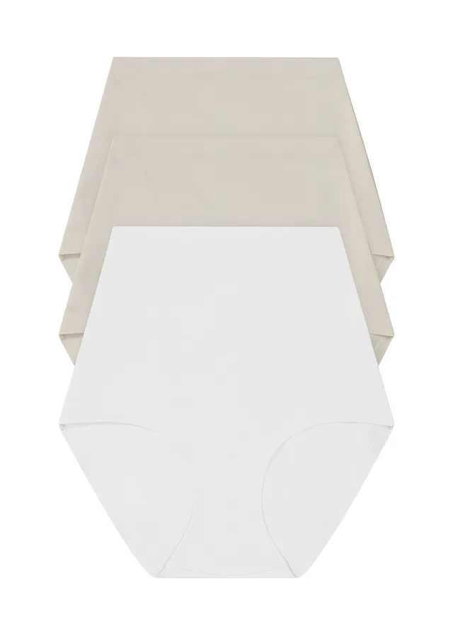 Lot de 3 culottes taille haute sculptantes, maintien modéré • 2x beige sable + blanc • Boutique bonprix
