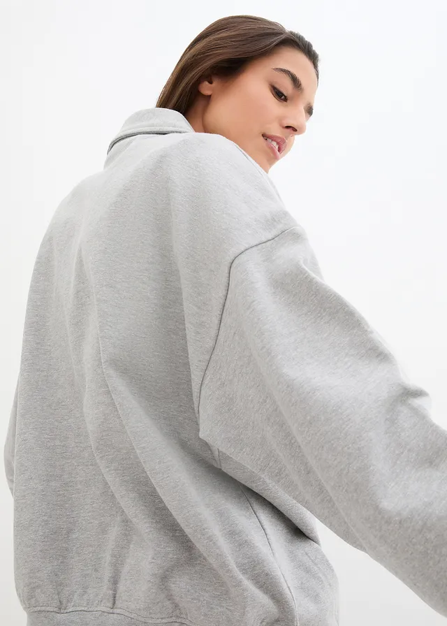 Sweat-shirt col polo et encolure en V • gris clair chiné • product-page.page-title-suffix