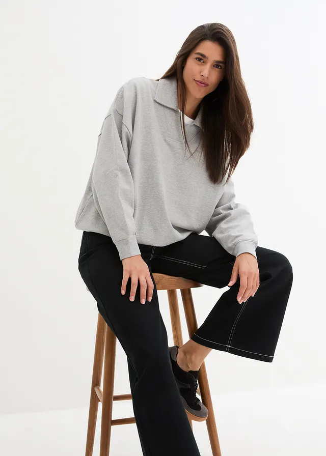 Sweat-shirt col polo et encolure en V • gris clair chiné • product-page.page-title-suffix