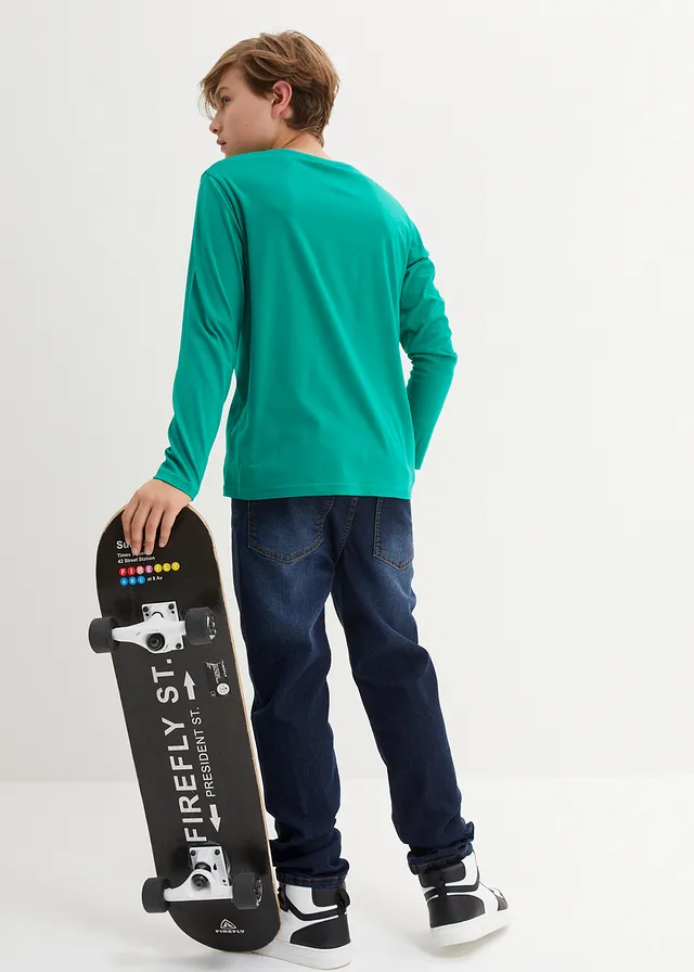 Lot de 2 t-shirts manches longues coton garçon, Couleur: bleu foncé+vert menthe