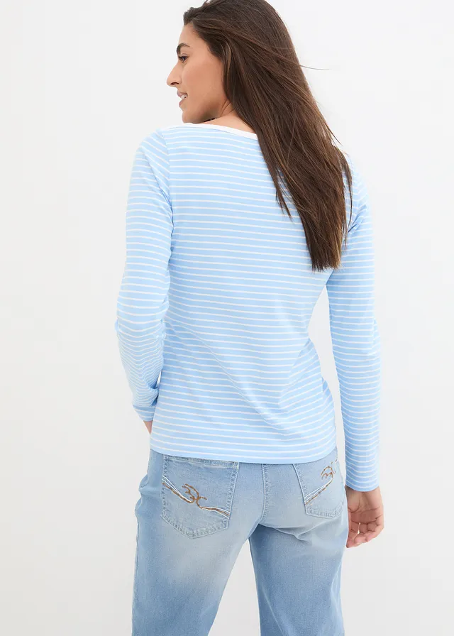Gestreepte longsleeve met boothals • lichtblauw-wit gestreept • product-page.page-title-suffix