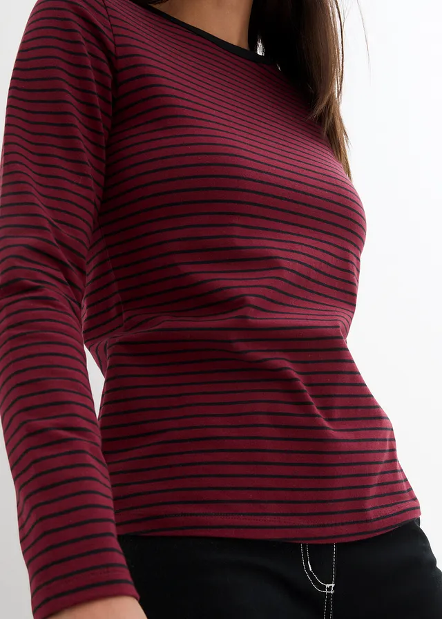 Gestreepte longsleeve met boothals • robijnrood-zwart gestreept • product-page.page-title-suffix