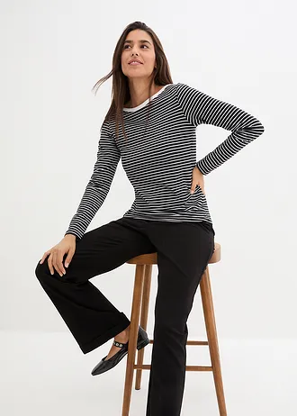 Pruhované triko s dlouhým rukávem a lodičkovým výstřihem • černá + bílá s proužky • bonprix obchod