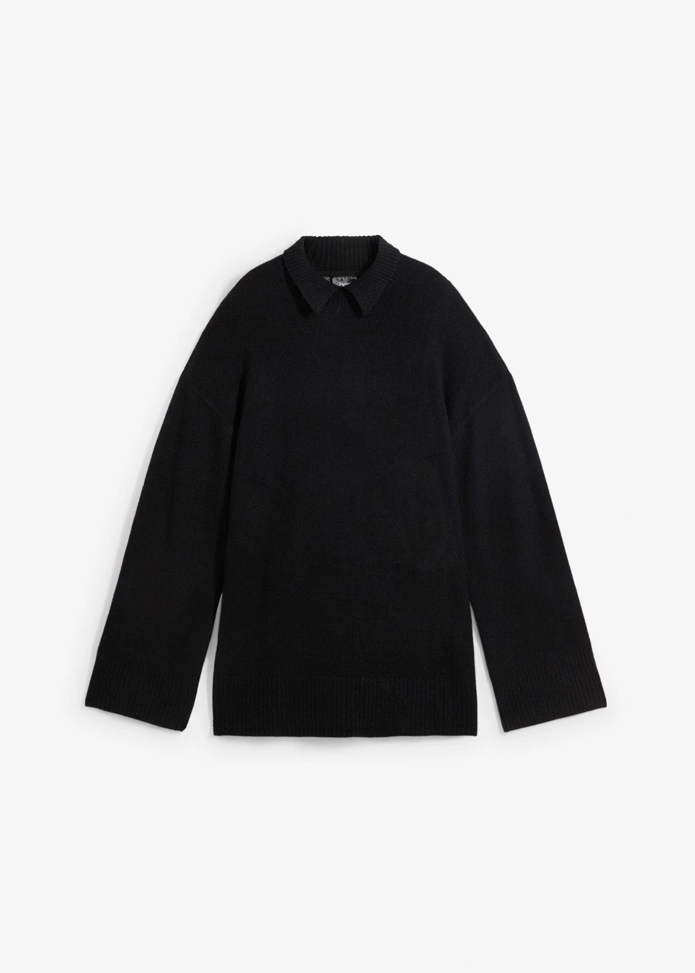 Pull oversize à col roulé ouvert et fentes latérales • noir • Boutique bonprix