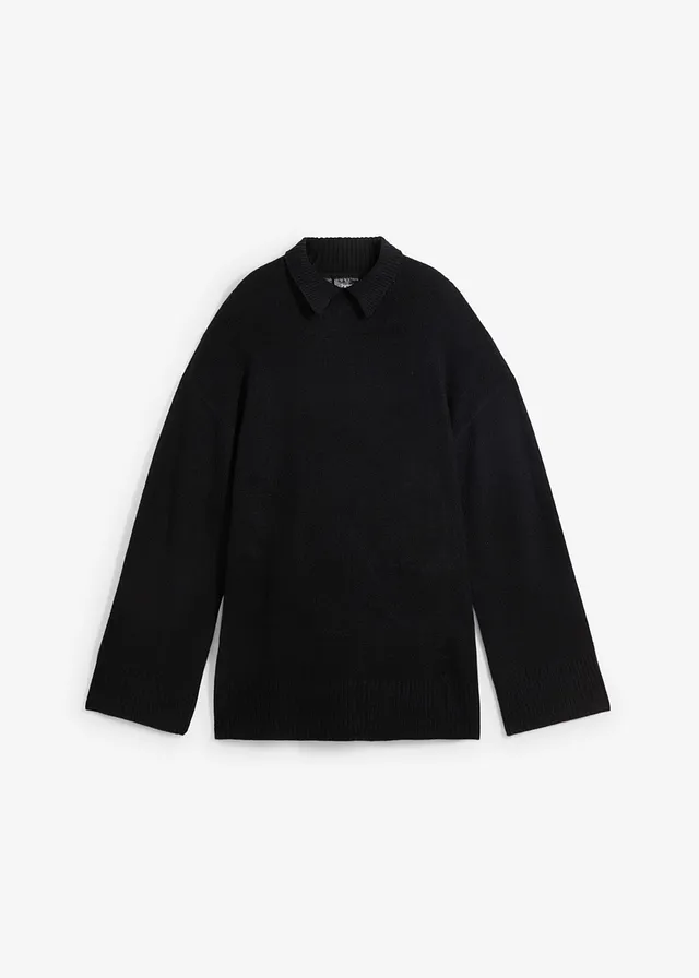 Pulover oversize cu decolteu bărcuță și șlițuri laterale