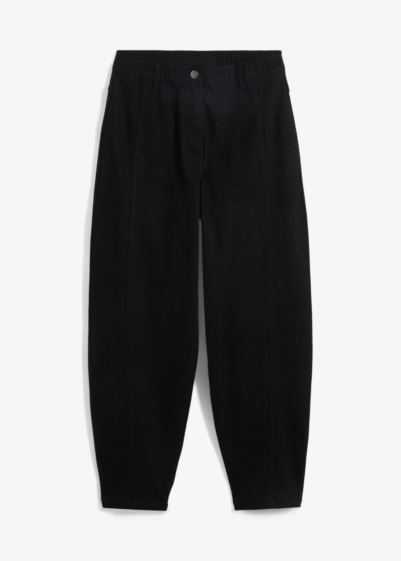 Pantalon barrel en twill à taille haute élastiquée et coutures décalées sur le devant • noir • product-page.page-title-suffix