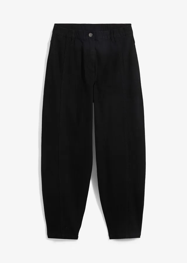 Pantalon barrel en twill à taille haute élastiquée et coutures décalées sur le devant • noir • product-page.page-title-suffix