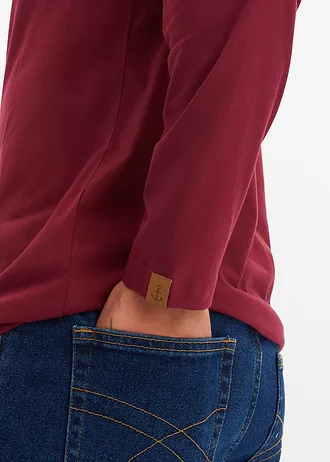 Bluză henley cu mâneci lungi din bumbac organic 100% (set/2 buc.) • albastru profund+roșu-azalee • magazin bonprix