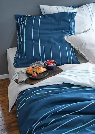 Parure de lit réversible en coton mélangé, Couleur: pétrole-blanc