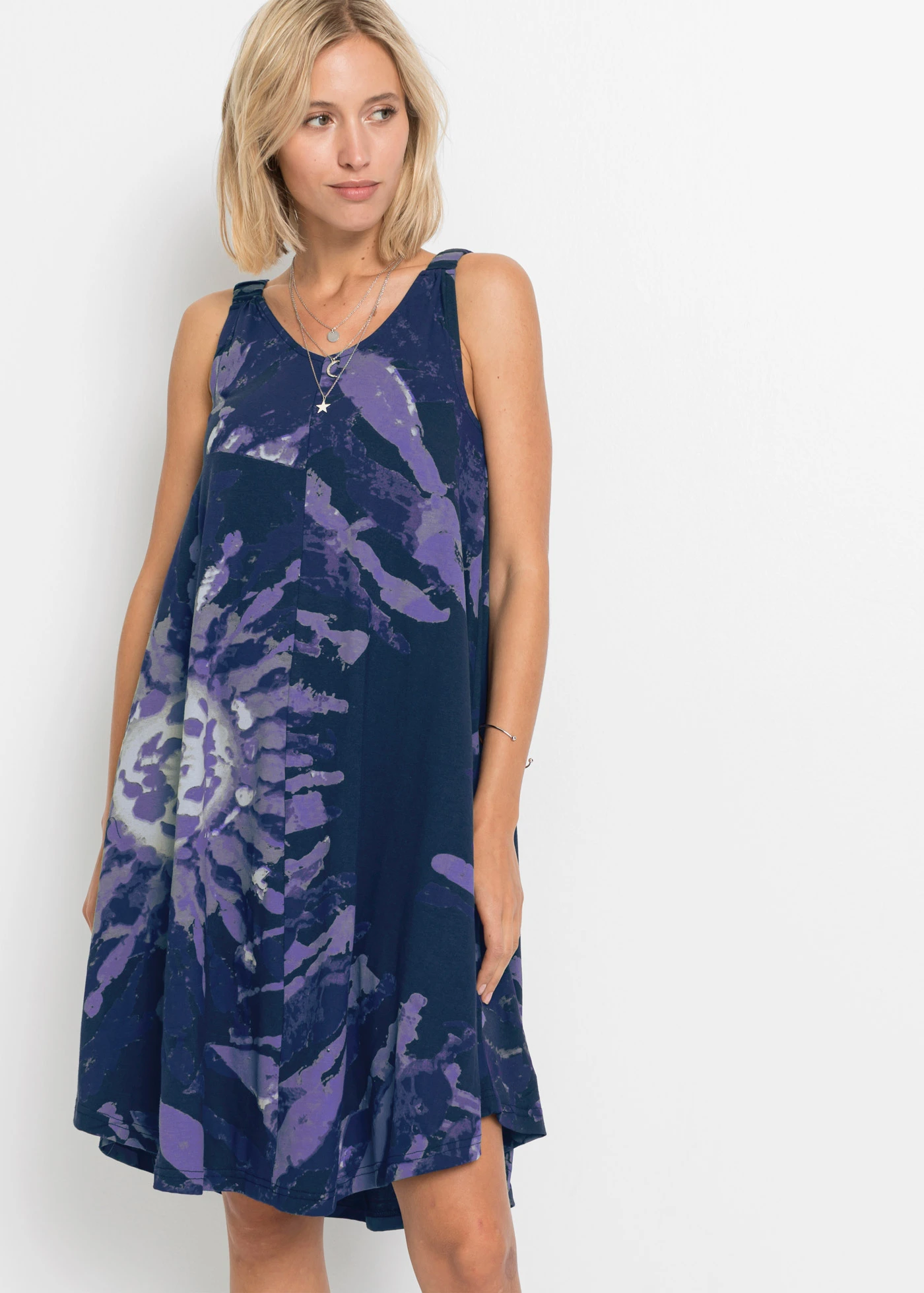 Žerzejové šaty z čisté bavlny • tmavě modro-kouřově modro-fialová s batikou • bonprix obchod