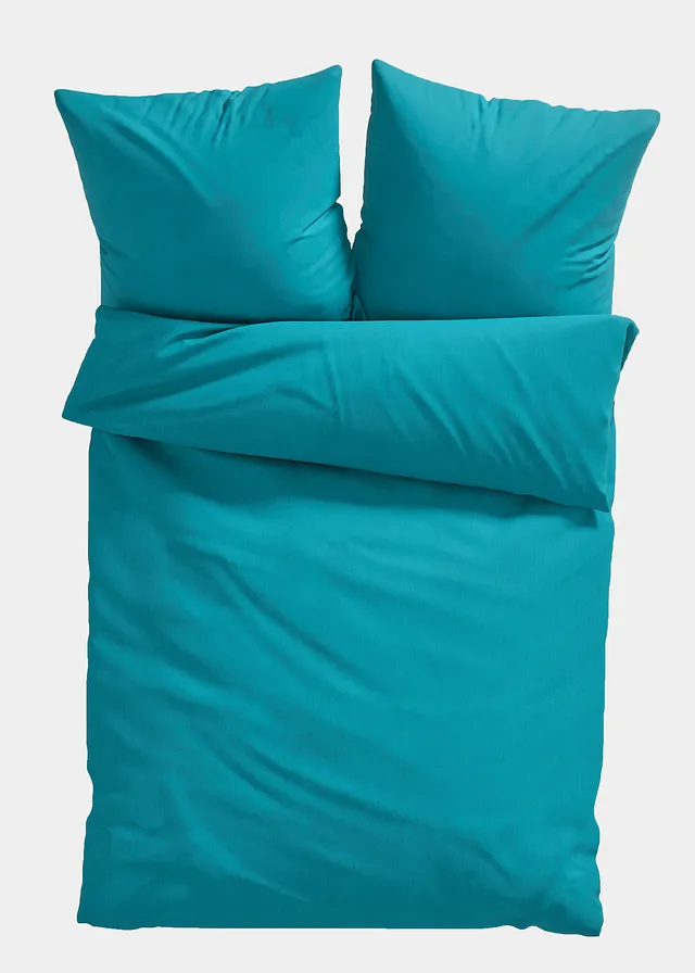 Dekbedovertrek in een katoenmix, Kleur: blauwgroen