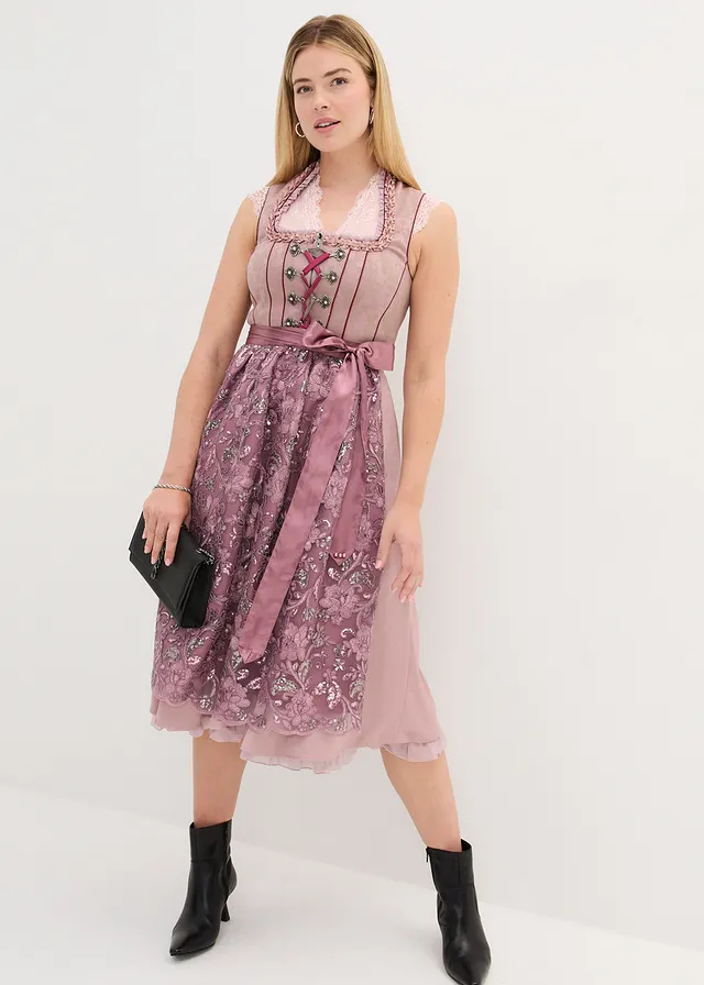 Dirndl et tablier (ens. 2 pces), Couleur: bois de rose à motif