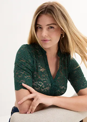 Kanten dirndl blouse • mat groen • bonprix online shop