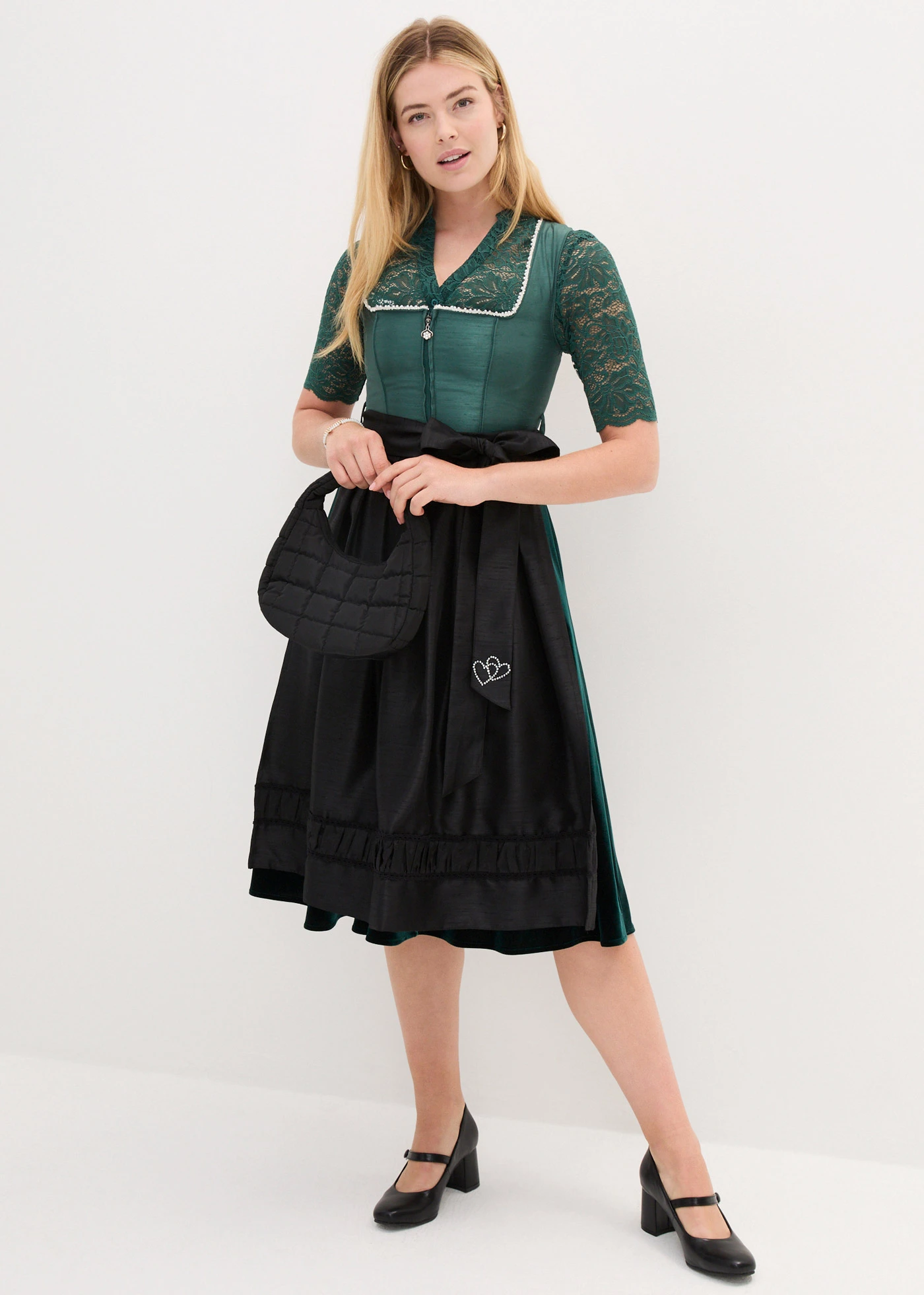 Kanten dirndl blouse • mat groen • bonprix online shop