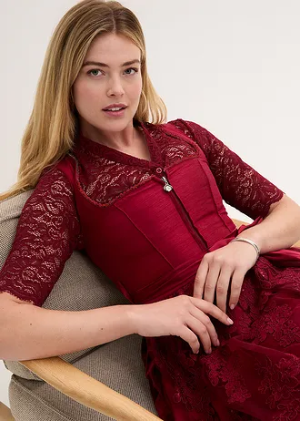 Dirndl à tablier brodé (ens. 2 pces) • rouge rubis • Boutique bonprix