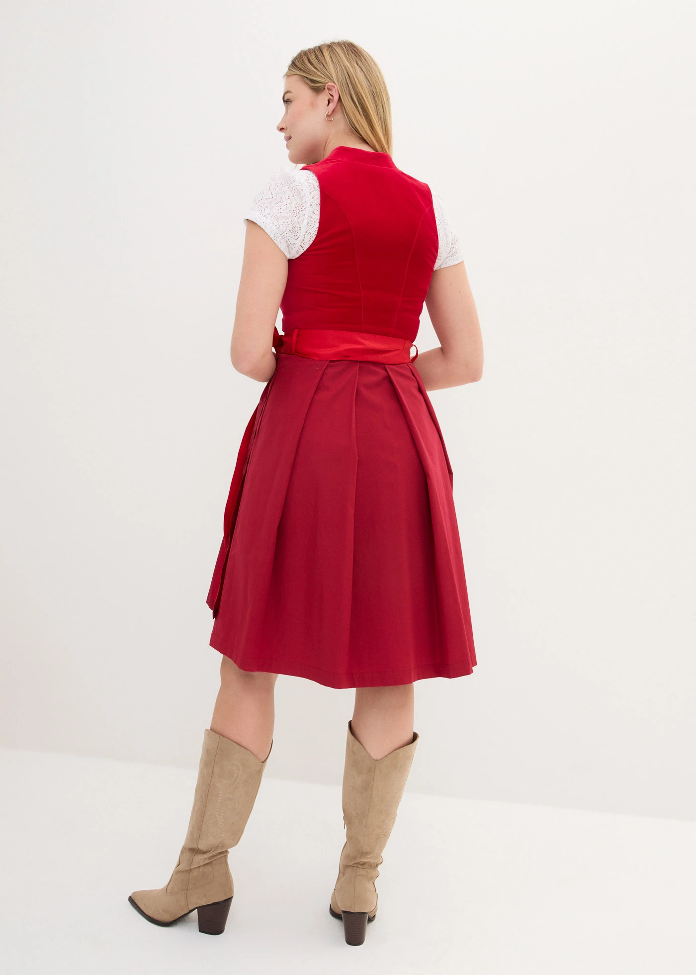 Dirndl met fluweel in midi lengte (2-dlg. set) • avondrood-rood • bonprix online shop