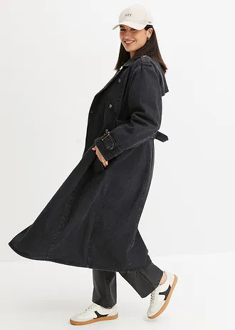 Denim trenchcoat, Kleur: grijs denim