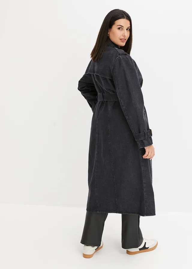 Denim trenchcoat, Kleur: grijs denim