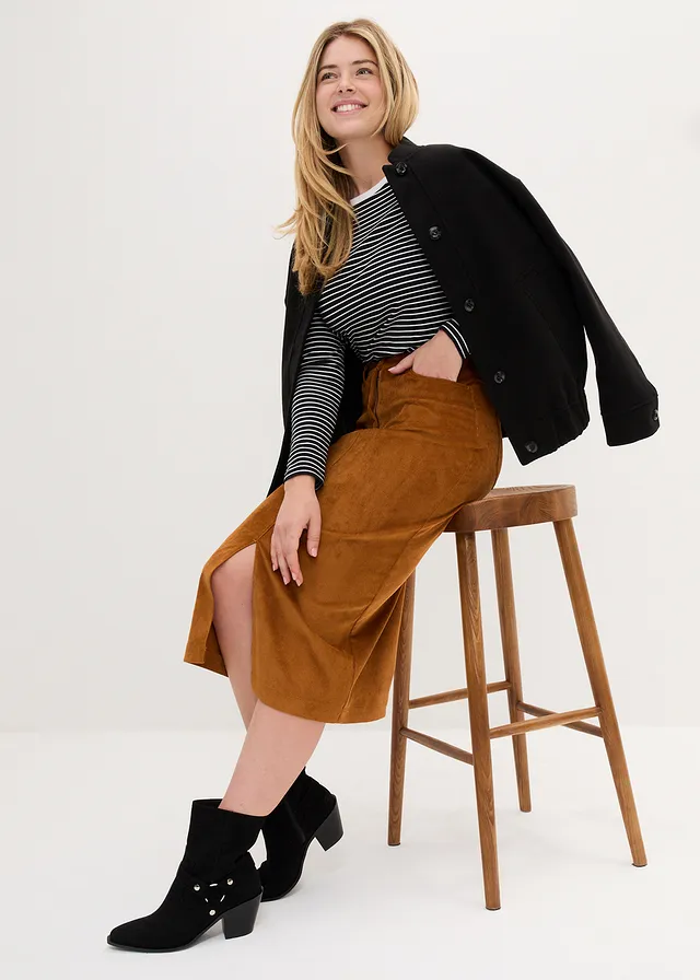 Stretch corduroy rok in midilengte • bronskleur • product-page.page-title-suffix