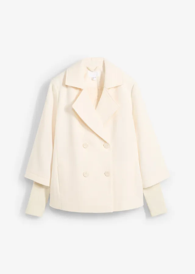 Peacoat met gebreide mouwen, Kleur: natuurbeige