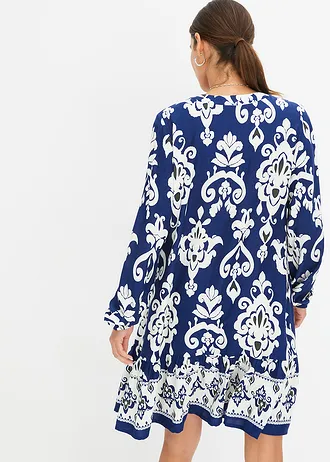 Rochie gen tunică din viscoză fluidă • albastru întunecat/ecru cu imprimeu • magazin bonprix
