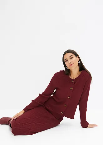 Žebrovaný pletený kabátek • rubínově červená • bonprix obchod