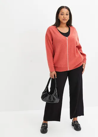 Oversized pletený kabátek, barva: rebarborová melír