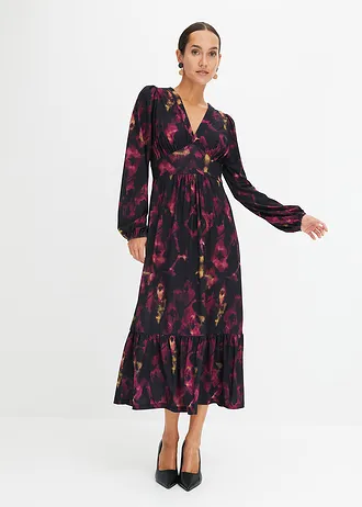 Šaty v délce midi, barva: černo-fialový vzor