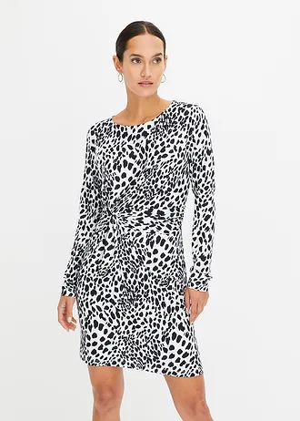 Jurk met knoopdetail • wit-zwart denim gedessineerd • bonprix online shop