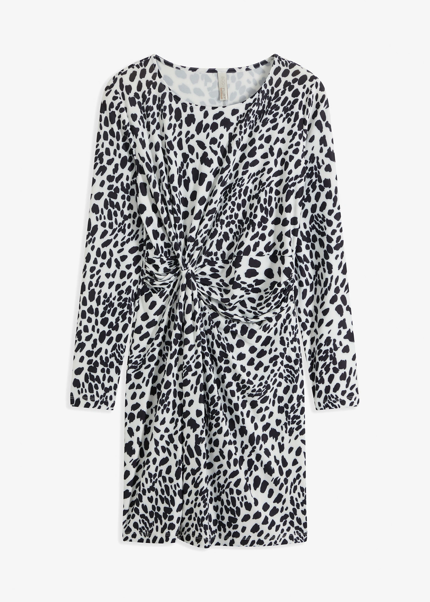 Jurk met knoopdetail • wit-zwart denim gedessineerd • bonprix online shop