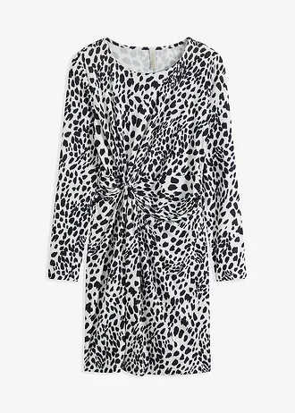 Jurk met knoopdetail • wit-zwart denim gedessineerd • bonprix online shop