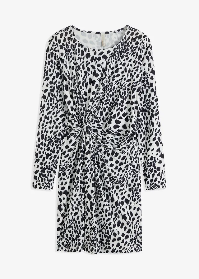 Jurk met knoopdetail • wit-zwart denim gedessineerd • bonprix online shop