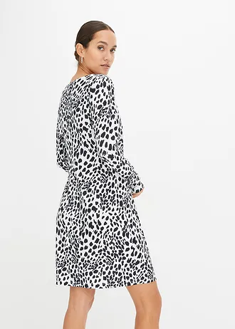 Jurk met knoopdetail • wit-zwart denim gedessineerd • bonprix online shop