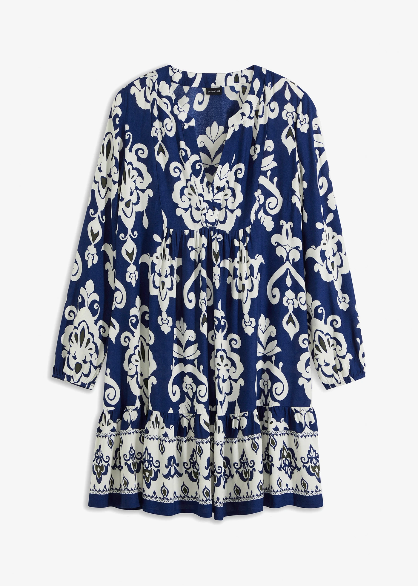 Gedessineerde tuniekjurk van soepele viscose • middernachtblauw-wolwit • bonprix online shop