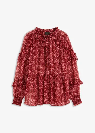 Blouse en mousseline, Couleur: rouge rubis/rouge floral