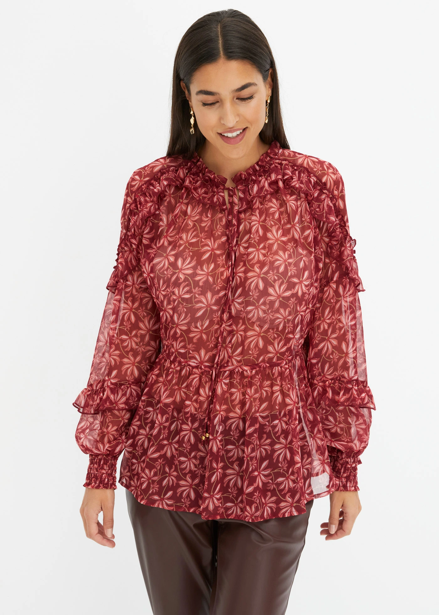 Chiffon blouse • robijnrood/rood gebloemd • bonprix online shop