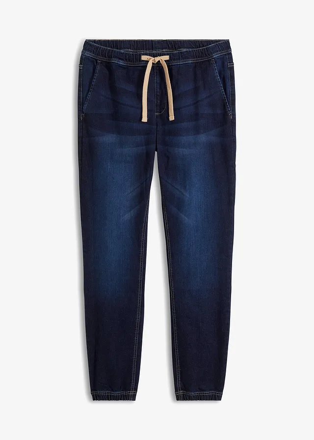 Regular fit stretch instapjeans, tapered, Kleur: donkerblauw denim