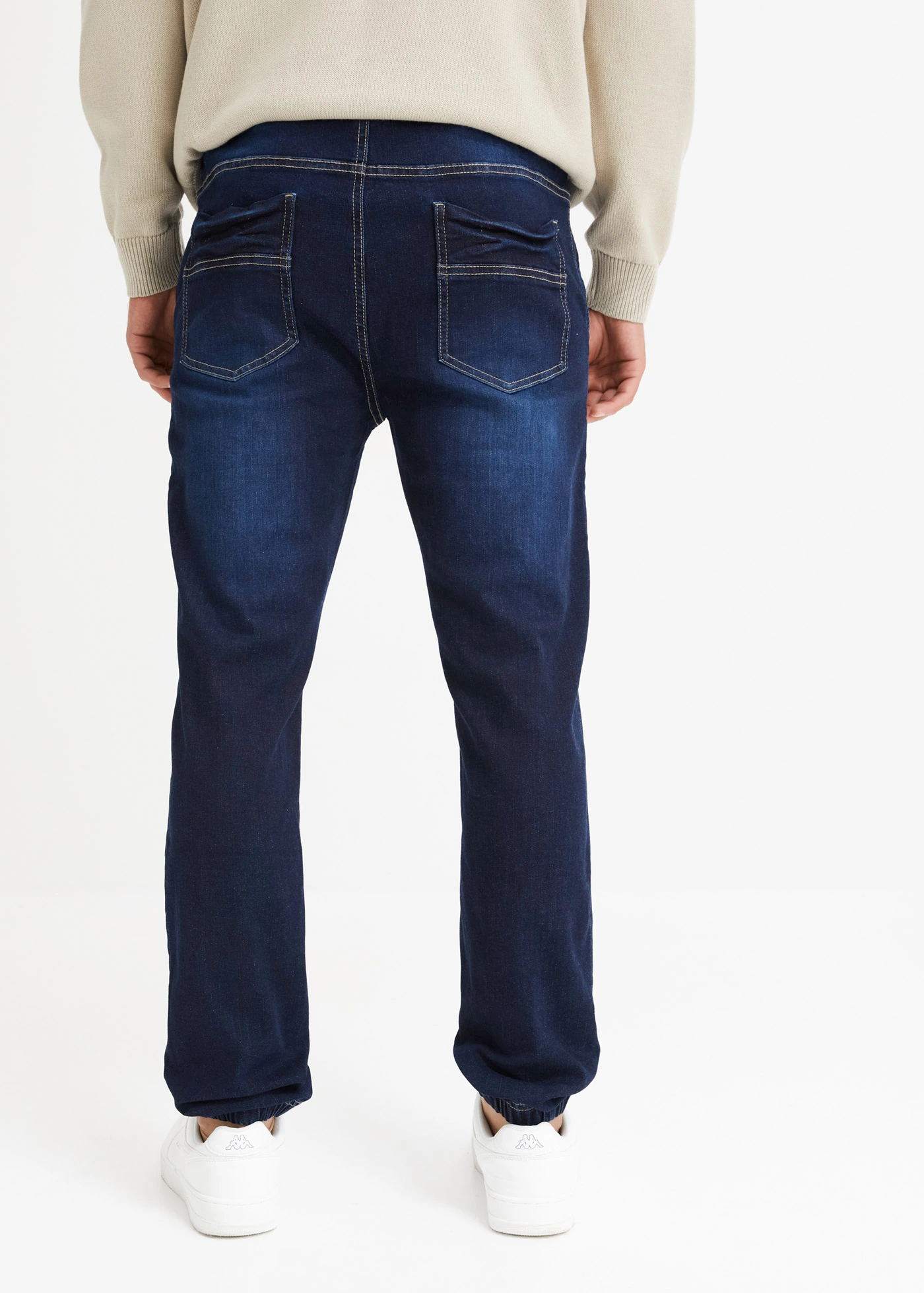 Regular Fit farmer-jogger elasztikus derékpánttal, Tapered • sötétkék denim • bonprix áruház