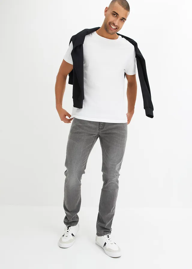 Jean extensible Slim, droit, Couleur: gris foncé denim used