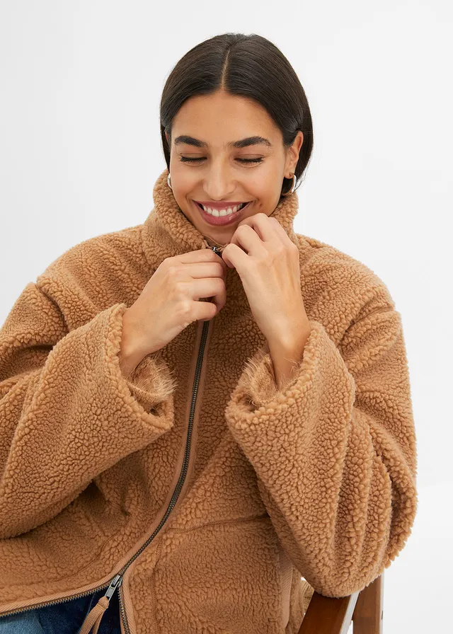 Gevoerde teddy fleece jas • camel • product-page.page-title-suffix